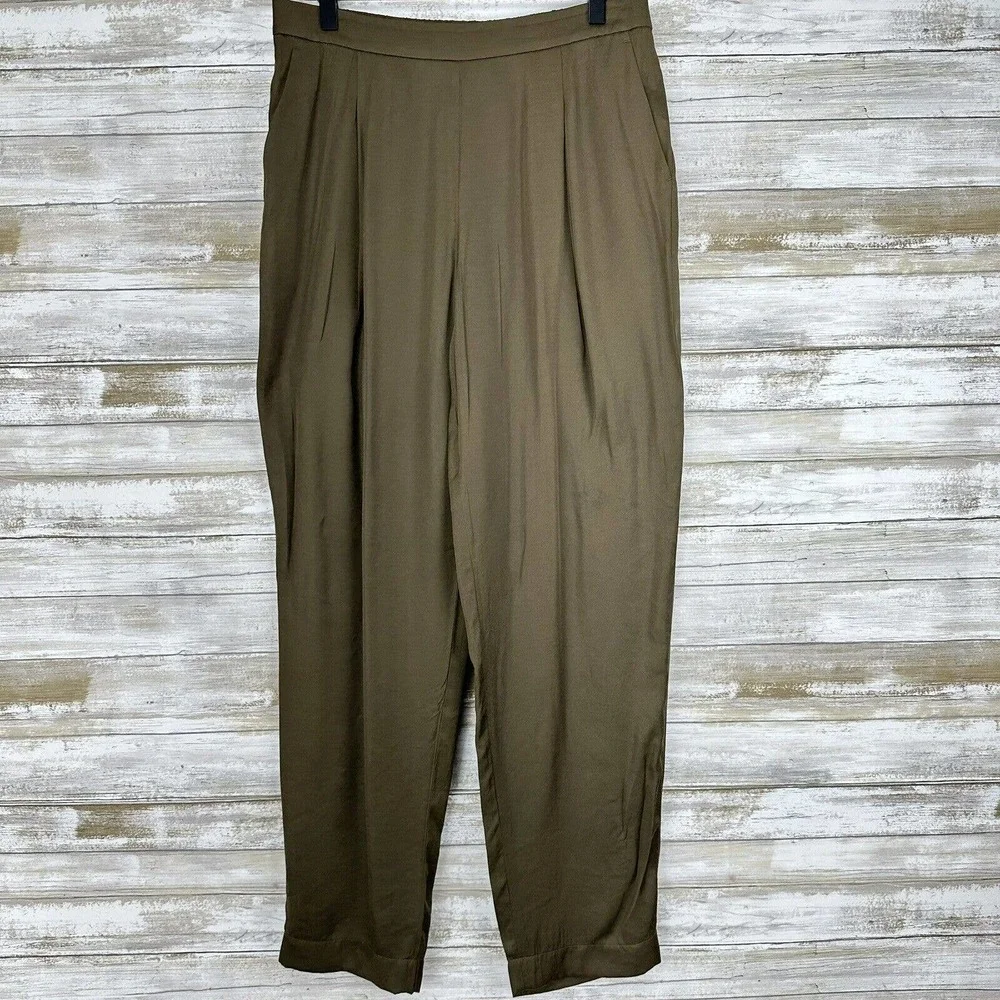 LAFAYETTE 148 Women's Satin Pants Size Medium Soho Track Pant Green Rayon‎ Blend